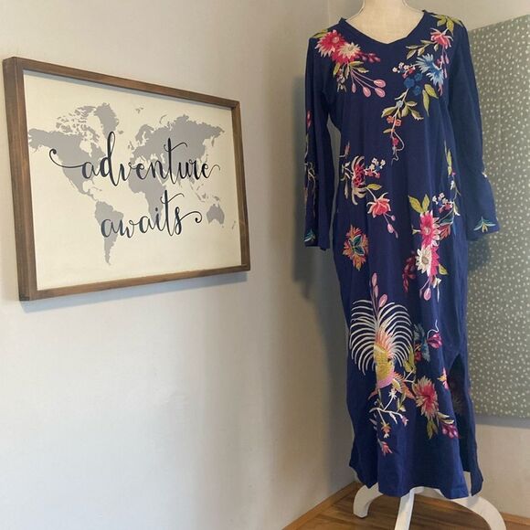 Johnny Was Blue Embroidered Julie Kimono Sleeve Tee Dress Size Small - Picture 1 of 7